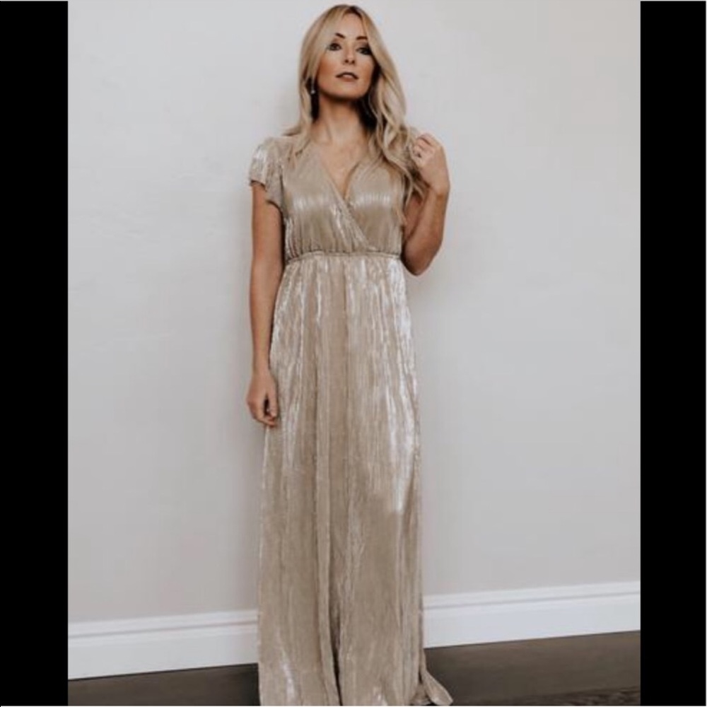 Pleated Maxi Dress in Gold